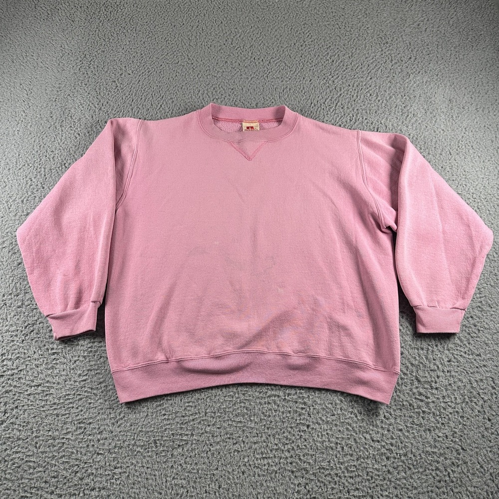 Vintage Russell Sportswear Sweatshirt Womens L Pink Fleece Crewneck USA 70's